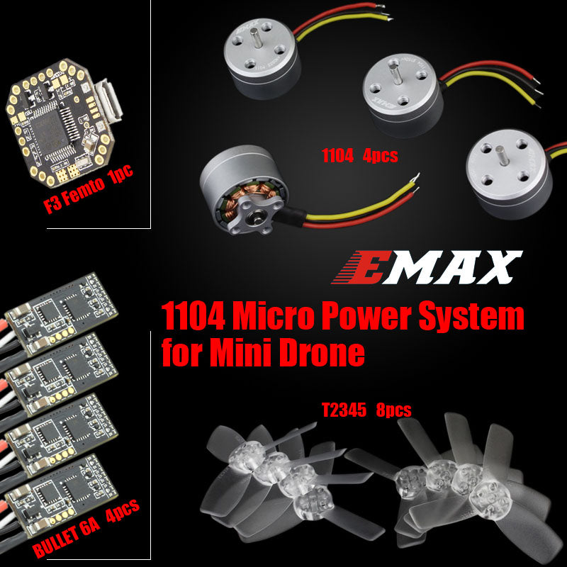 EMAX F3 Femto 6A Bullet BLHeli_S ESC RS1104 5250KV Motor T2345 Propeller Power System Combo